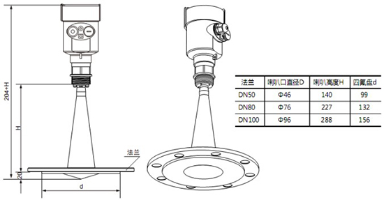 RD-709型雷達鹽酸液位計尺寸圖